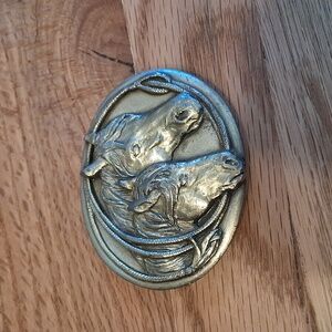 VTG Siskiyou 1983 Pewter Belt Buckle Western Made In USA Lariat & Two Horses